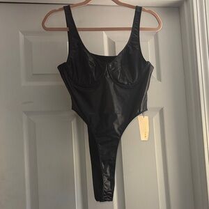 Black Faux Leather Bodysuit